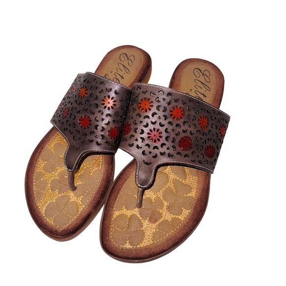 Elite by Corky’s Dominican Gray Perforated Leather Flat Sandal 8 Boho Hippie - Picture 3 of 11